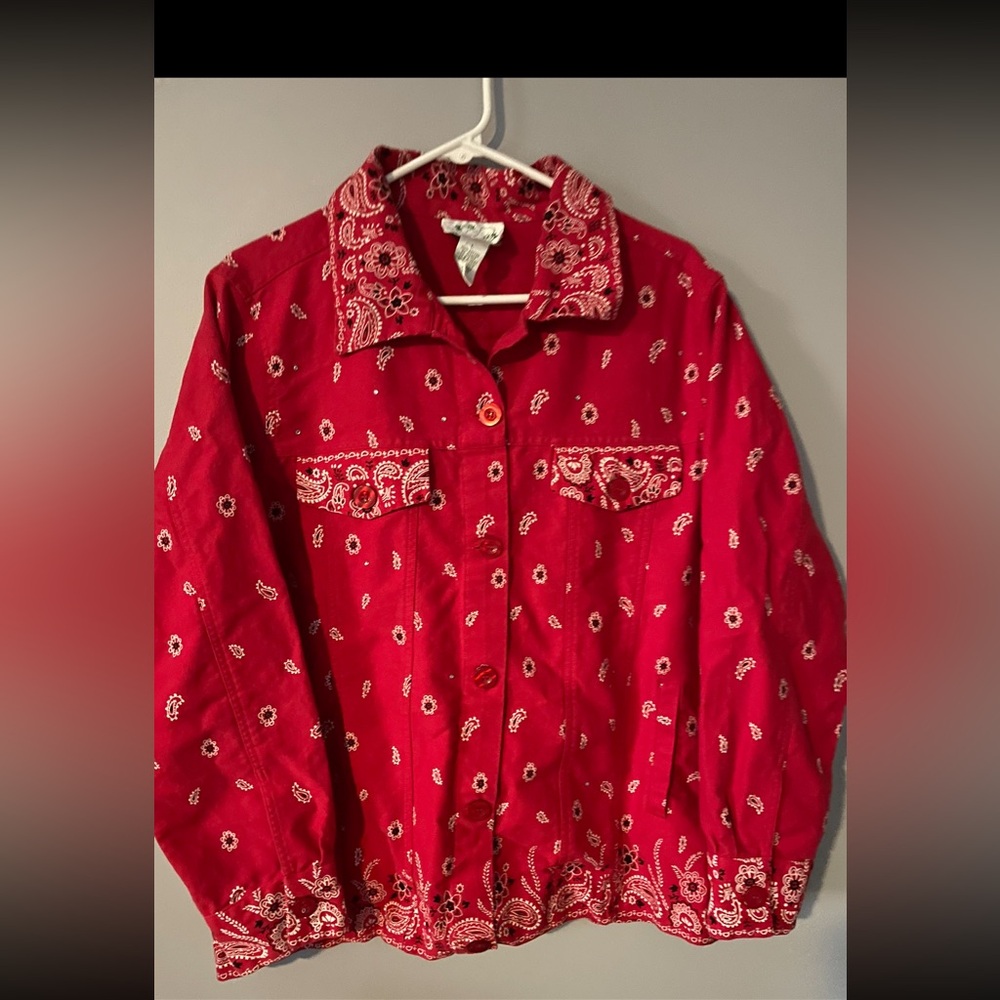 Quaker Factory Bandana Print Blazer Jacket with Rhinestones Size Large